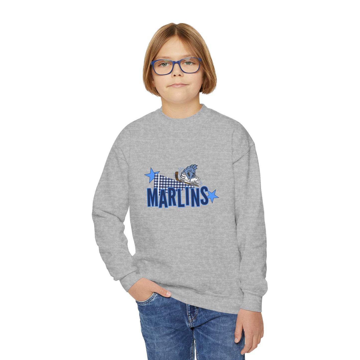 Youth Crewneck Sweatshirt - Marlins Hockey Patchwork
