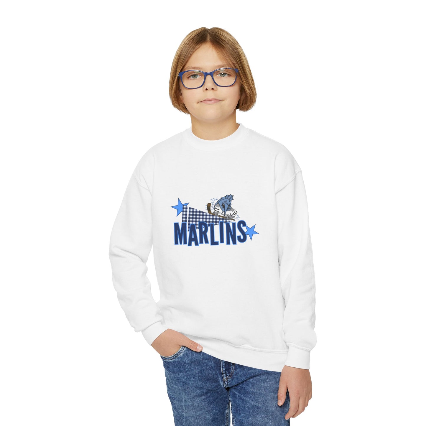 Youth Crewneck Sweatshirt - Marlins Hockey Patchwork
